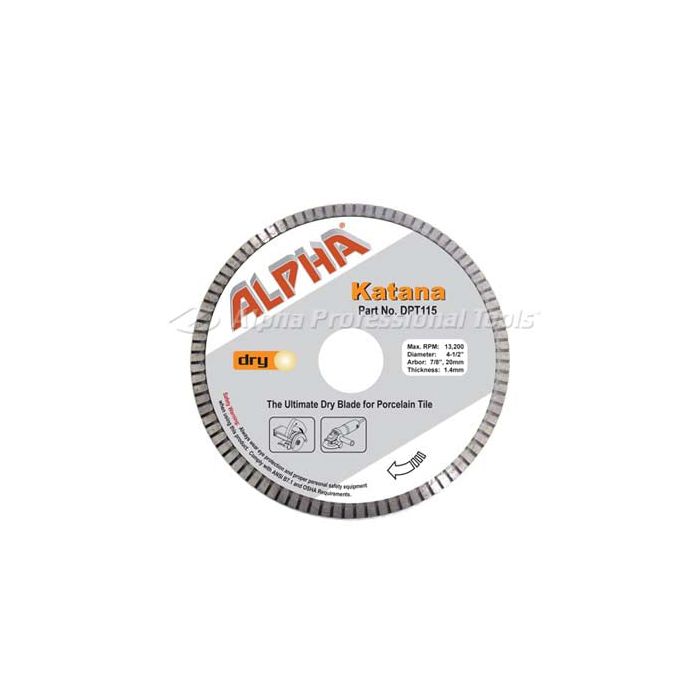 Alpha Katana Diamond Blade | Ultimate Dry Cutting Blade for Porcelain, Tile, Granite & Stone