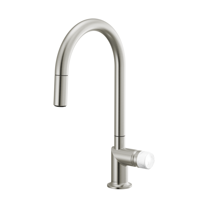 Brizo 63075LF Single Handle Bathroom Faucet with White Marble Knob Handle Kit