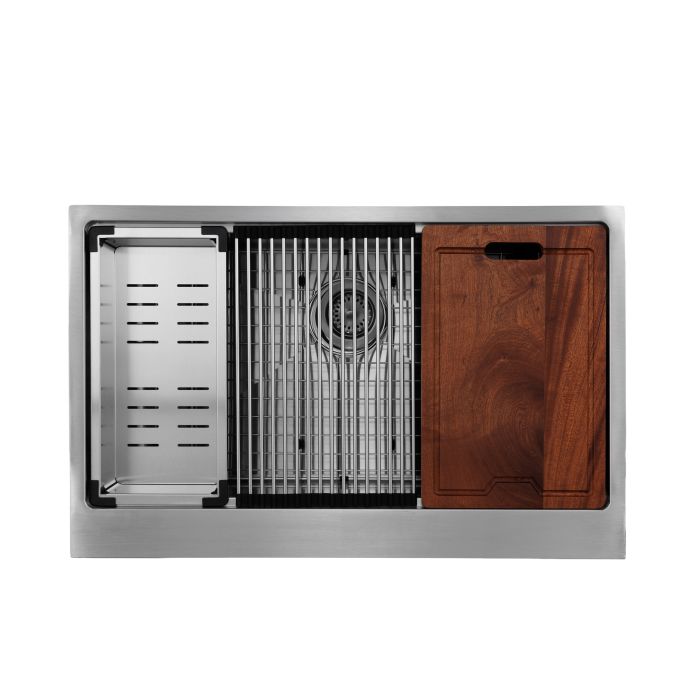 Master Chef-Verona Curved Retro 33 Single Bowl Curved 6" RETRO Apron Workstation Sink, 33x22x10