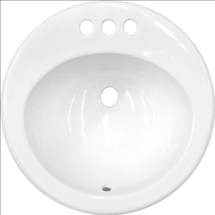 CTO-2017-3 WHITE, CERAMIC OVAL TOP-MOUNT VANITY, THREE HOLE, 20” X 17” X 8″