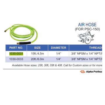 Alpha Tools 15' Air Hose for PSC-150