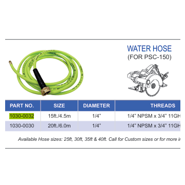 Alpha Tools 20' Water Hose for PSC-150