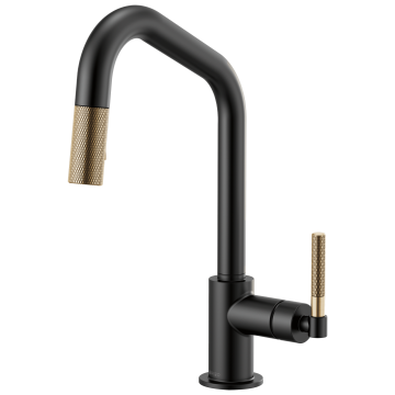 Brizo Pull-Down Kitchen Faucet with Angled Spout and Knurled Handle