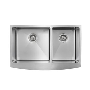 Master Chef - Toulouse 33 Radial  Culinary Chef 15 G Stainless Steel Apron Front Offset Double Bowl 33x21x10 RADIAL CORNERS